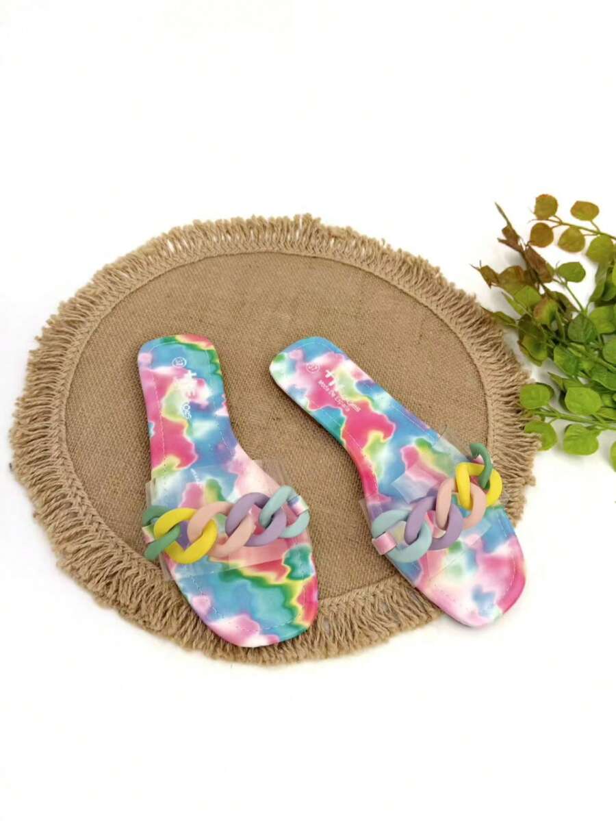 Sandali infradito con catena colorata e trasparente, comodi e versatili per la spiaggia o per l'uso quotidiano - Multicolore - Visualizzare 1