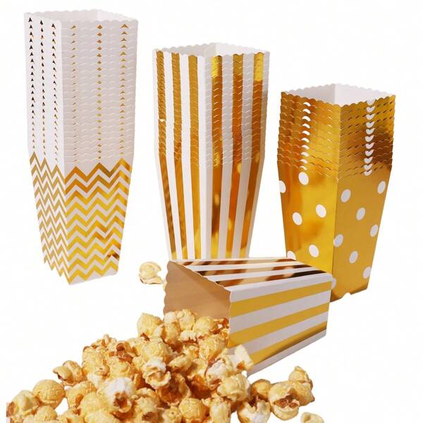 48pcs/24pcs/12pcs/1pc Gold Foil Popcorn/Candy Gift Box Suitable For Wedding, Birthday Party, Carnival Party, Baby Shower, Movie Theater, Back To School Valentine Day