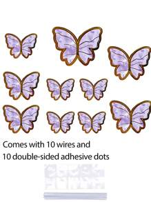 20/10Pcs Paper Butterfly Cake Decoration Ornament (10pcs In A Pack) - Comes With 10 Wires And 10 Glue Dots, Suitable For Butterfly Cupcake Topping, Women's Party Cake Decoration, Birthday Anniversary Cake Topping, Wedding Cake Decoration, Mother's Day Cake Topping, Mixed Size
