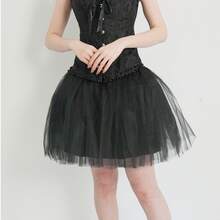 1 pièce Jupon en tulle à 4 couches pour adulte, Robe tutu bouffante de princesse, Costume pour cosplay, fête d'anniversaire, jeu de rôle, vêtements d'automne pour femmes - Noir - Voir 3