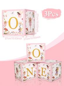 3Pcs Floral Fairy Theme One Year Old Balloon Box,1st Birthday Party Decorative Box,Birthday Party Favor Box,Gift Box,1st Birthday Party Favors,Floral Fairy Theme Birthday Party Background Decoration,Birthday Decorative Cardboard Box,Babeshower Decor,Gender Reveal Party Supplies,Birthday Photo Props,Home Decor,Room Decor