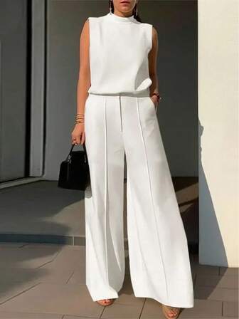 Elegant & Chic 2Pcs Women's Fashion Tank Top & Wide Leg Pants Set