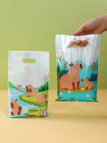 10/25Pcs Capybara Theme Gift Bag,Beaver Gift Wrapping Bag,Tote Bag,Gift Packaging Bag,Storage Bag,Capybara Party Favor Bag,Wedding Supplies,Bridal Shower Favors,Babyshower Decor,Gender Reveal Party Supplies,Birthday Party Favors,Holiday Celebrations Supplies, Event Accessories - Capibara - View 2