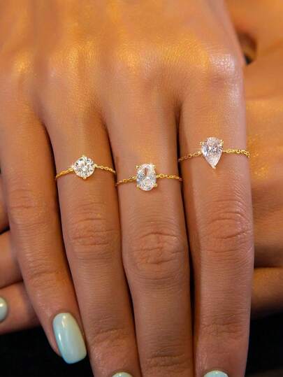 1pc Unique Chain Zirconia Adjustable Ring Thumb Ring For Women S925 Sterling Silver Fine Ladies Jewelry Gift