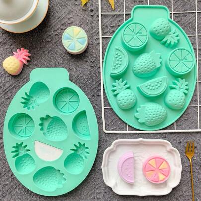 1pc 9-Cavity Fruit Shaped Silicone Chocolate Mold, DIY Strawberry Lemon Pineapple Watermelon Design Non-Stick Silicone Mold For Baking, Cookies, Ice Cubes, Jelly And Crafts