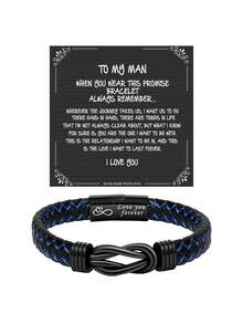 1 件适合男士、爸爸、儿子、男朋友、孙子的圣诞礼物，适合男士的生日礼物，适合爸爸的父亲节礼物，适合儿子的母亲节礼物，适合男士的皮革手链（附礼品卡） - 黑色 - 查看 21