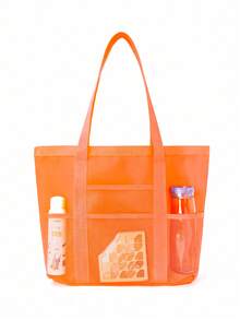 1 件夏季简约网状假日沙滩包多口袋大容量防水单肩手提包适合多种场景、游泳储物袋、旅行、度假、海滩、购物袋母亲节礼物夏季沙滩包送给妈妈 - 彩色 - 查看 11