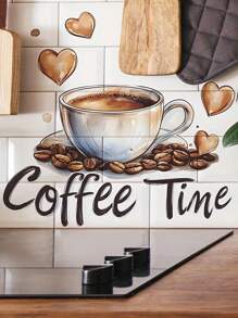 1pc/3pcs/5pcs Fashionable Coffee Cup With Heart Wall Sticker - Self-Adhesive Removable Vinyl Decal, Suitable For Kitchen, Living Room And Bedroom Decor Home Bathroom Decor Bath Rug Floor Carpet Fall Decor Bathroom Accessories