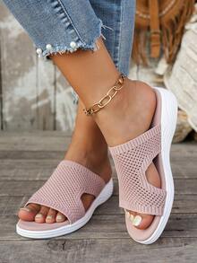 Minimalist Fashion Women Plus Size Casual Sports Slip-On Slippers, Comfortable Retro Thick Sole Beach Sandals (Run Small One Size) - Pink - View 5