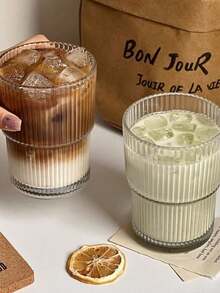 1 chiếc ly thủy tinh kèm ống hút và nắp, dung tích 400ml, sọc dọc, chịu nhiệt, thích hợp đựng cà phê/trà/latte, thích hợp cho gia đình, khách sạn, tiệc tùng, nhà hàng, thích hợp để uống vào mùa xuân và sử dụng vào mùa hè - Nhiều màu - Xem 8