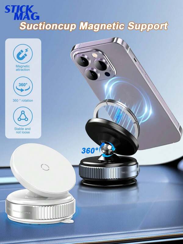 STICKMAG The 360° Rotating Magnetic Universal Mobile Phone Holder Has Vacuum And Magnetic Functions And Can Be Stably Mounted On The Vehicle Mount. It Is Suitable For The Kitchen, Desk, Office, Exercise, Travel And Inside The Car.