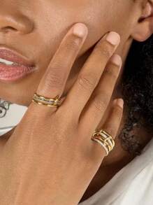 1 Stück Damen Mode Edelstahl Multi-Loop Kubikzirkonia Ring mit Layered Design, geeignet für den täglichen Gebrauch und Partys