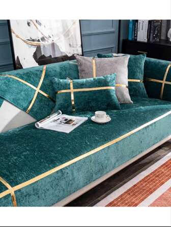 1 pièce de coussin de canapé en chenille avec estampillage et gaufrage métallique, antidérapant, ajustement universel pour toutes les saisons, style casual américain, couverture complète