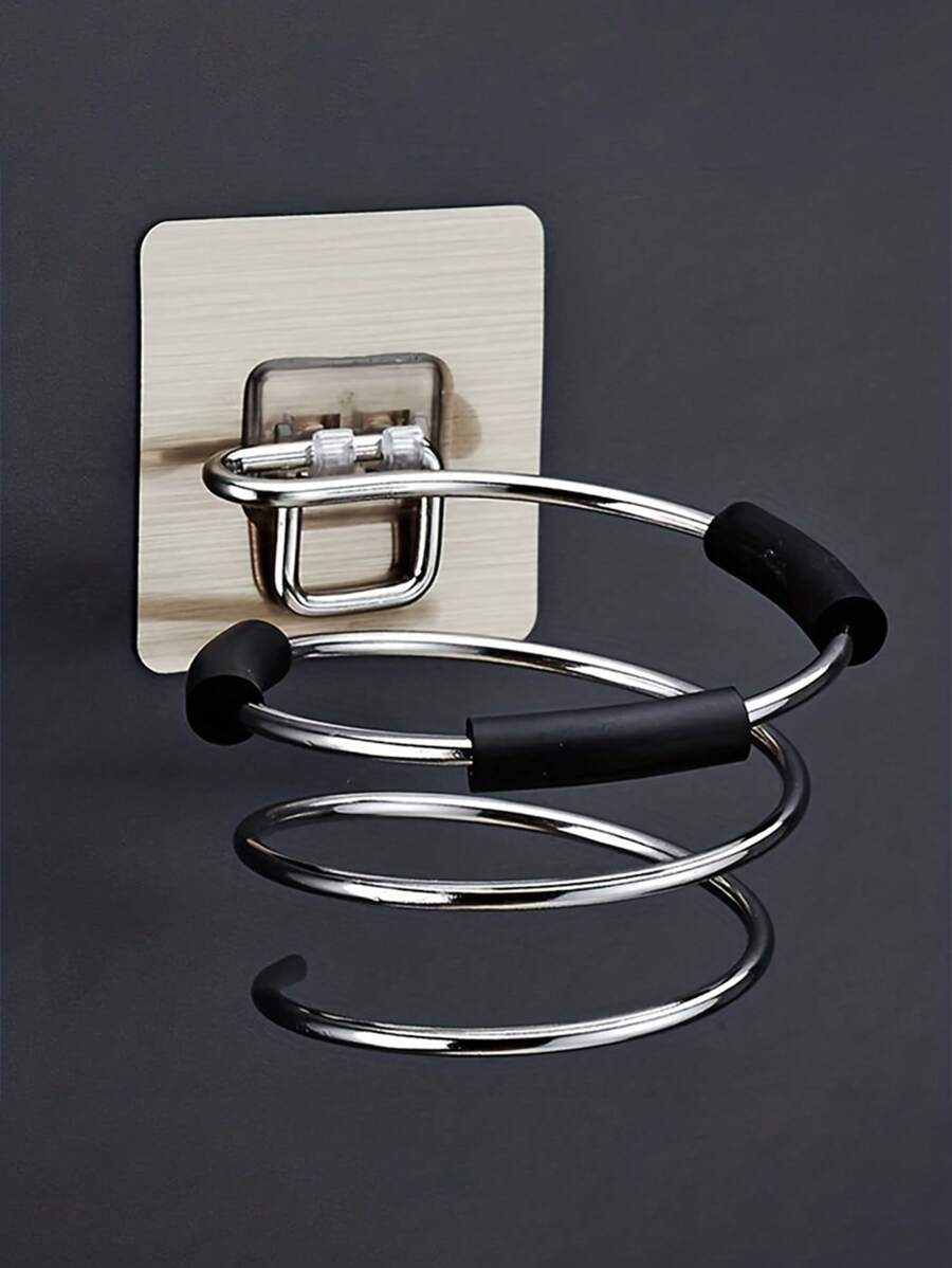 1 pezzo/2 pezzi Supporto da parete per asciugacapelli, supporto in acciaio inossidabile per asciugacapelli, rastrelliera per salone/camera da letto/bagno (con pellicola adesiva e pad antiscivolo), essenziali per il ritorno a scuola, viaggi e vacanze, accessori per capelli per donne