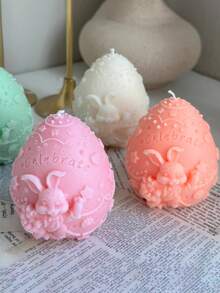 复活节兔子和鸡蛋蜡烛模具 - DIY 芳香疗法蛋形硅胶模具，用于香皂、工艺装饰和派对礼物 - 垂直耳朵兔子设计，适合复活节庆祝活动 - 白色 - 查看 8