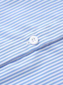 CMC Collared Blue Striped Contrast Embroidery Casual Slim Fit Sleeveless Cardigan Shirt For Women, New Arrival Summer