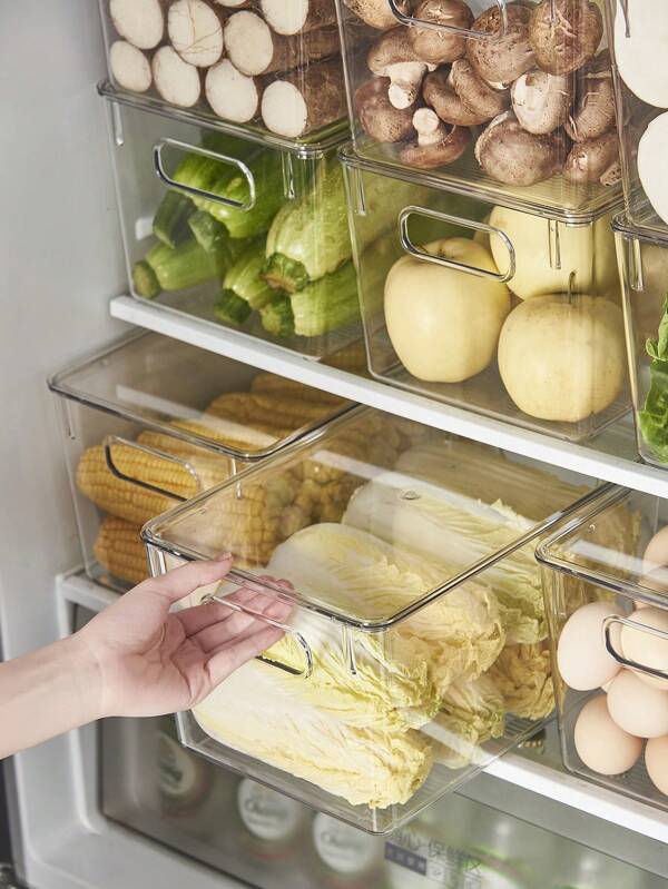 1pc Kitchen Transparent Refrigerator Storage Box, Multi-Functional Drawer-Style Organizer Box, Transparent Compartment Storage Box, Food Preservation Box, Stackable Box With Handles, Transparent Kitchen Box For Refrigerator, Wardrobe, Food Storage