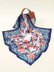 1pc Women's 2025 Spring/Summer Fashion Chinese Style Blue & White Floral Pattern 68*68cm Bandana Headscarf, Stylish & Simple, Casual Multi-Purpose Headwrap Suitable For Daily Wear - Solid Color - View 5