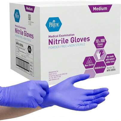 MedPride Powder-Nitrile Exam Gloves, Iris Blue, Medium, Box/