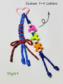 [Custom] 1pc Multicolor Braided Cord, Customized Acrylic Letter Beaded Keychain, Heart-Shaped Keychain, Name Tag Bag Charm, Water Bottle Hanger, Back To School Gift, Holiday Gift