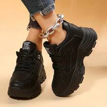 女士隐形坡跟运动鞋 2025 春秋新款时尚百搭低帮厚底休闲运动鞋 - 黑色 - 查看 4