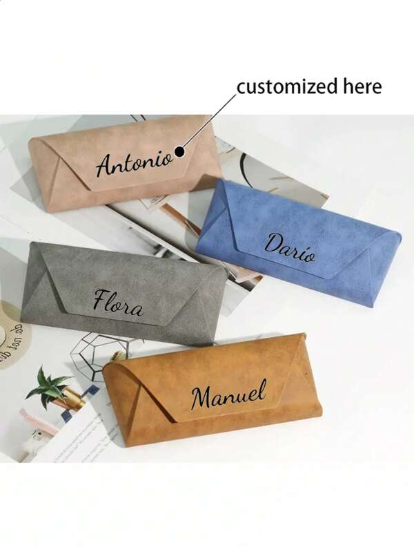 1pc Customized Eyeglasses Case With Personalized Signature, Premium Velvet Eyewear Storage Box, Leather Portable Large Capacity Glasses Bag, Best Gift For Friends, Alphabet PU Leather Eyeglass Case, Summer