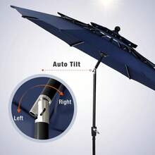 10ft 3 Tier Auto-Tilt Outdoor Patio Umbrella Beach Garden Double Vented Table Umbrella With Push Button And Crank, Beige - Navy Blue - View 3