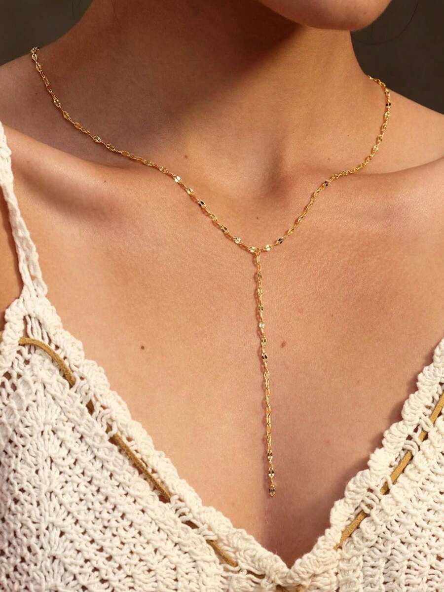 1pc Minimalist Lips Chain Y Shape Necklace For Women Gold Silver Tassels Clavicle Necklace Stuitable For Daily Wear - XL236 - View 1