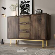 Sideboard Made Of Metal And Wood, Vintage Retro Design, 3 Drawers, 2 Doors, Adjustable Shelf, Dark Brown, 120x40x76 Cm
