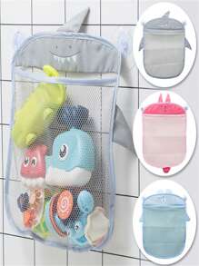 1pc/3pcs Colorful Mesh Bath Toy Storage Net Bag, Waterproof Cartoon Bathroom Hanging Suction Cup Organizer Basket, Toy Storage Pouch, Bathroom Organizer Bag