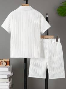 Jongens lichtgewicht effen casual korte mouwen shirt set, lente/zomer