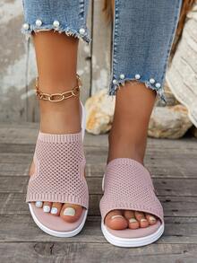 Minimalist Fashion Women Plus Size Casual Sports Slip-On Slippers, Comfortable Retro Thick Sole Beach Sandals (Run Small One Size) - Pink - View 4