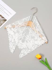 1 件花卉蕾丝边婚礼面纱真丝围巾头巾 - 多色 - 查看 7