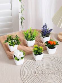 6pcs Mini Artificial Succulent Plants With White Pots, Suitable For Office Desk, Window Sill, Bookshelf Decor, Green Plant For Mother's Day, Party Tabletop, Graduation Season, Multifunctional Artificial Decor,Garden Decor,Outdoor Plant,Gardening,Fake Flowers