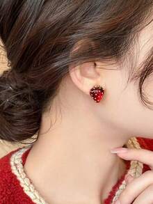 1 Pair Strawberry Resin Drop Earrings, Suitable For Daily Wear - Red - View 4