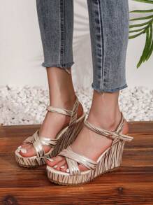 Bohemian Summer New Thick Bottom Wedge Strap Round Toe High Heel Sandals For Women