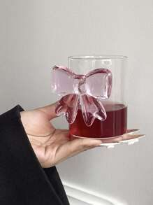 1 Pink Cute Bowknot Cup - Heat-Resistant High Borosilicate Glass Coffee Cup, Milk Cup, Cold Drink Glass Cup Perfect For Valentine's Day, Weddings, Anniversaries, Candlelight Dinners, And Elegant Cocktail Or Wine Parties - Perfect For Home Decoration, Photo Props, And Gifts For Holidays, Birthdays, And Parties, Reusable Back To School
