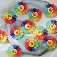 30/60PC Cute Sunflower Charms Ornaments Flatback Rainbow Flower Resin  Faces Charms Bulk Creative Decor For DIY Hair Accessories & Phone Cases - 60PCS - 查看 6