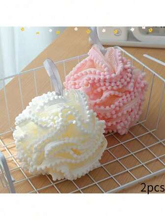 2 包沐浴球、沐浴磨砂花网垫球、身体海绵球去角质沐浴球、沐浴球淋浴按摩刷淋浴海绵垫沐浴磨砂刷或旅行、沐浴球可爱毛球蕾丝高端成人沐浴花沐浴球、海绵柔软网状沐浴球沐浴海绵沐浴海绵身体去角质沐浴配件男女适用