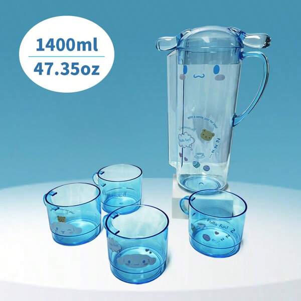 Miniso Sanrio Characters Cinnamoroll Party Stackable Cup Set With 1400mL/47.35oz Pitcher, Cute Cartoon Design, Large Capacity (1 PC)