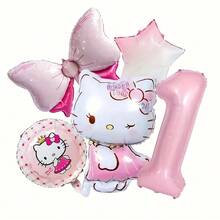 5 pezzi Palloncini in alluminio con motivi cartoni animati di Hello Kitty di Sanrio, decorazione per feste di compleanno, scena di compleanno con gatto carino KT