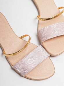 Sandalias planas de verano para mujer, chanclas planas con doble tira de cristal,  de color metálico con diseño  Sandalias , atractivo Sandalias - Oro rosa - Ver 3