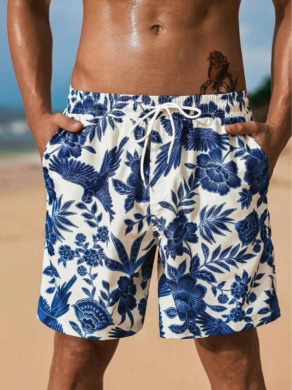 2025 Herren Lässig Shorts mit Pflanzenprint, vielseitig einsetzbar, für Pendler, Frühling/Sommer