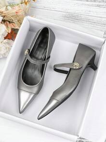 女士尖头高跟鞋，细/粗跟，一脚蹬，百搭，性感，法式风格，通勤/工作，舒适，大码 41-42，2025 年春夏