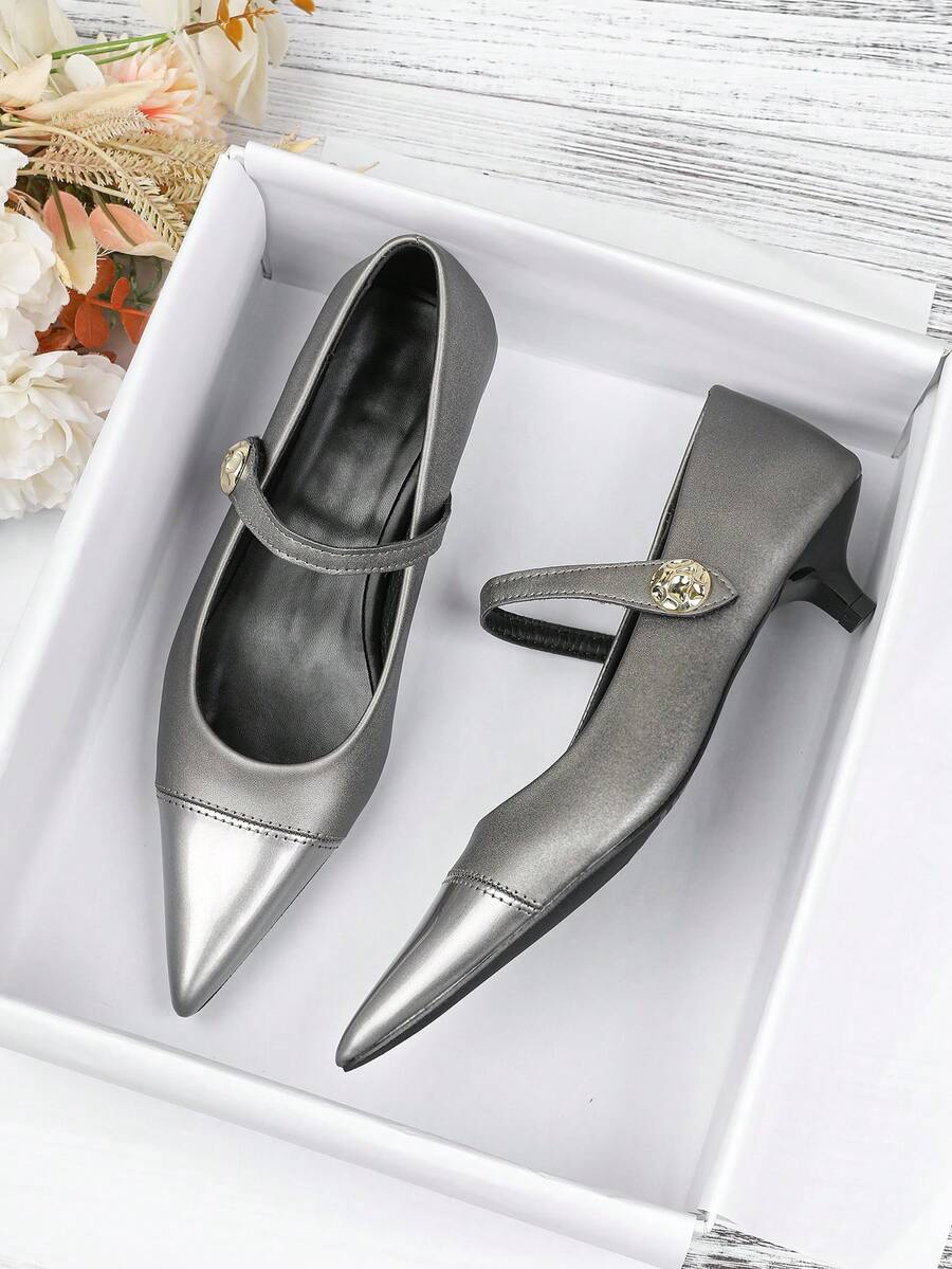 女士尖头高跟鞋，细/粗跟，一脚蹬，百搭，性感，法式风格，通勤/工作，舒适，大码 41-42，2025 年春夏