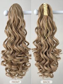 22-Inch Long Golden Wavy Curly Synthetic Ponytail Hair Extensions, Heat Resistant Fiber, Suitable For Women And Girls Daily Wear - Gold - View 5