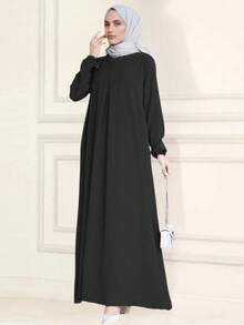 GDfashion 女士黑色宽松长款褶皱泡泡袖伊斯兰休闲连衣裙 春季 - 黑色 - 查看 5