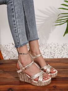 Bohemian Summer New Thick Bottom Wedge Strap Round Toe High Heel Sandals For Women