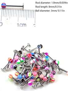 45pcs/Pack Stainless Steel Tongue, Eyebrow, Nose Ring & Lip Piercing Jewelry, 9 Styles 5pcs Each