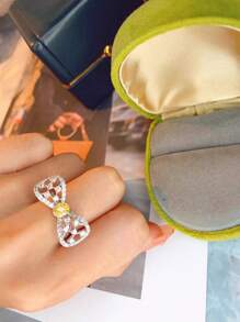 1pc S925 Sterling Silver Hollow Bowknot Cubic Zirconia Elegant Ring, Versatile Design Suitable For Women Daily Wear, Gift For Festivals And Parties